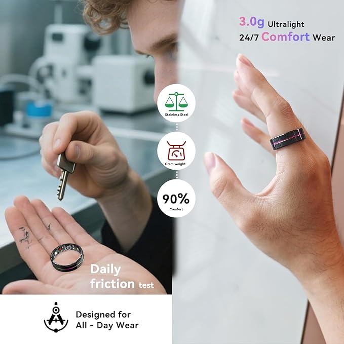 Smart Ring for Women Men,Health Fitness Tracker with Sleep/Blood Pressure/Oxygen Monitoring, Heart Rate & Activity Tracking,IP68 Waterproof, 7-Day Battery,No Subscription Fee 3-Black 11