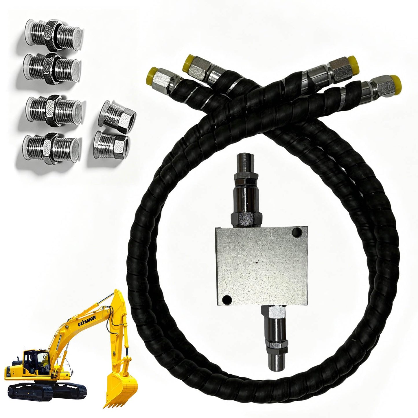 New Mini Excavator Cushion Valve Kit, Fully Assembled for Swivel Motor, Fits 1/4" Hydraulic Hoses & M14x1.5 Threaded Ends, Heavy Duty Hydraulic Cushion Valve for Mini Excavator Swivel Motor