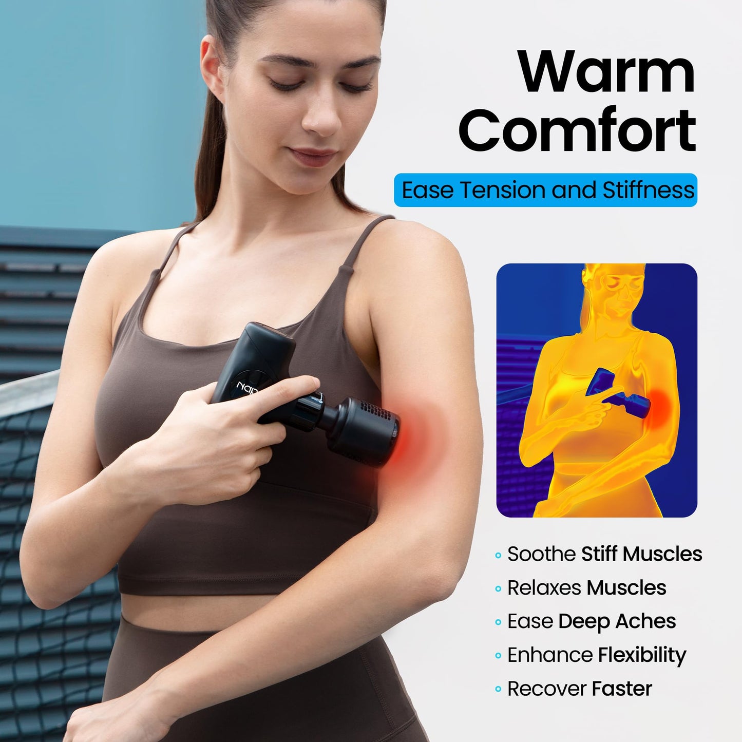 NAPRE 3-in-1 Mini Massage Gun with Heat and Cold,Deep Tissue Back Massage with Detachable Handle for Neck/Body Pain Relief,Portable Handheld Percussion Muscle Massager,Small & Quiet,5 Heads,with Case