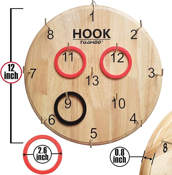 Ring Toss Games for Kids - Outdoor Yard Game for Adults & Family Backyard Toys, Wooden Board Hook Darts Wall Game for Gaming Room, Patio, Garage, Hookey Ring Tossing Game