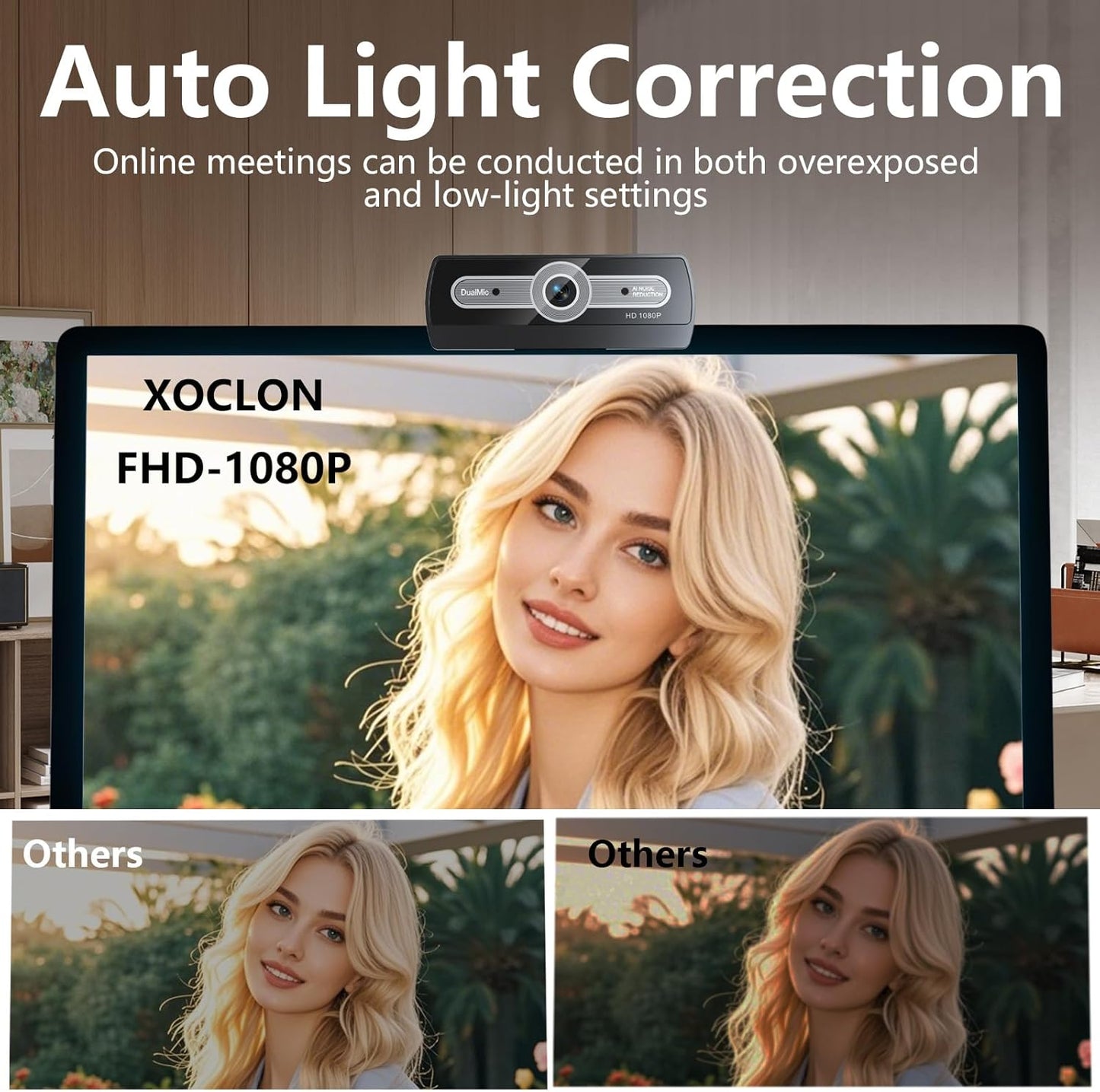 XOCLON 1080p HD Webcam with Microphone, USB Plug & Play Computer Web Camera, Streaming Camera, Noise Cancelling, Auto