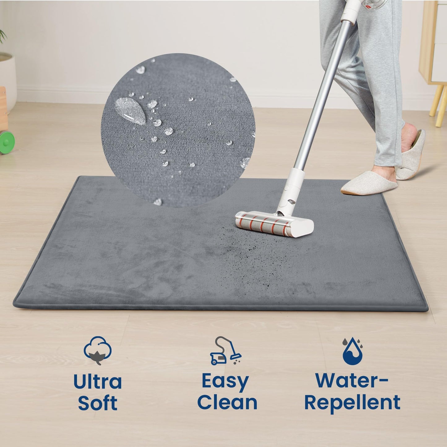 Huloo Sleep Baby Play Mat for Floor,1.3" Thick Elasti-Foam 74"×50" Playpen Mat, Non-Toxic Certified Water-Repellent Coral Velvet, Non-Slip Safe Crawling Mat for Tummy Time, Toddler & Infant (Dark Grey)