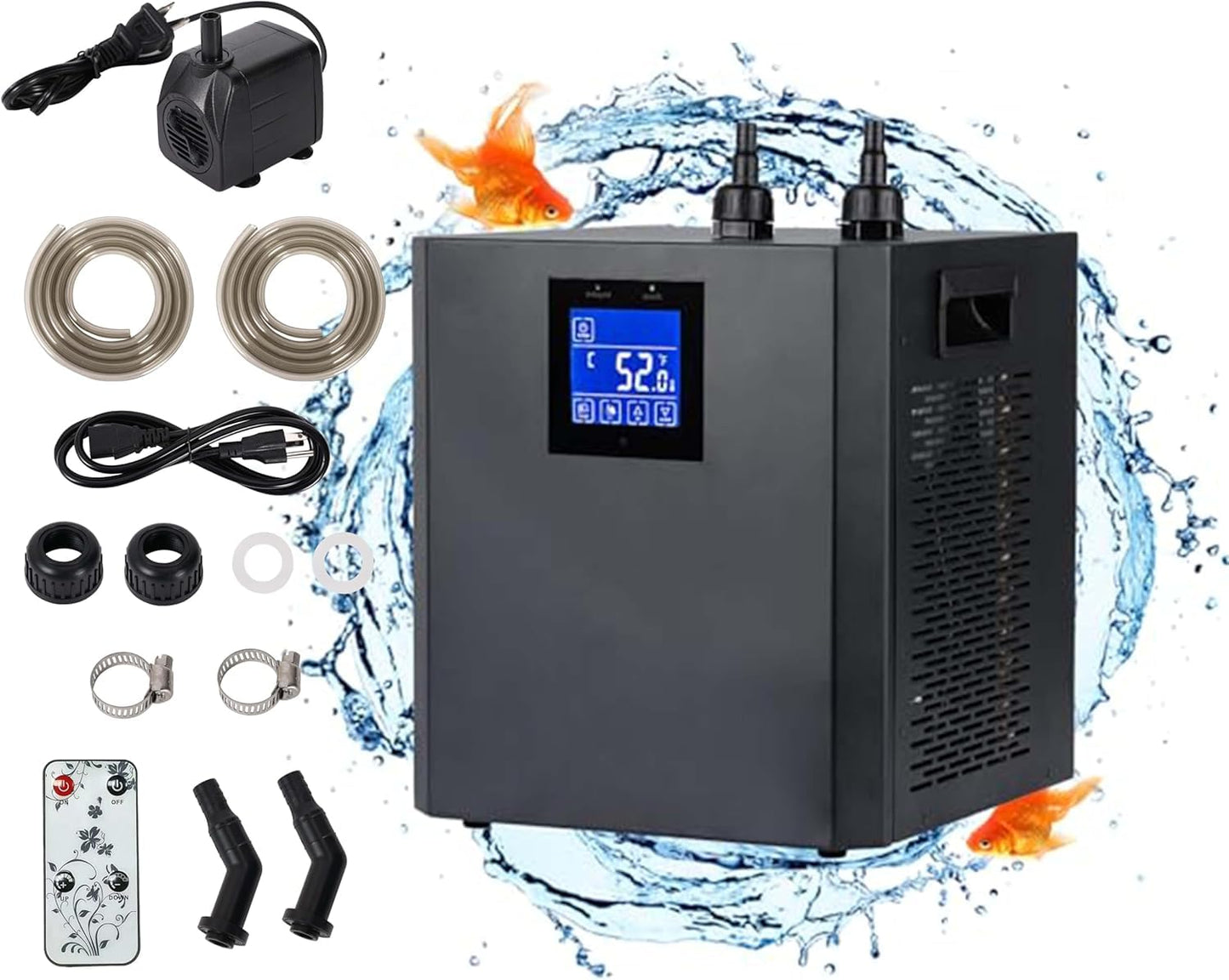 Ezcasch Aquarium Chiller, 79gal 1/3 HP Water Chiller for Cold Plunge, Hydroponic Cooler Fish Tank Cooling System for Axolotl Coral Reef Shrimp with Water Pump and Pipe for Home Use (79gal/300L, 1/3HP)