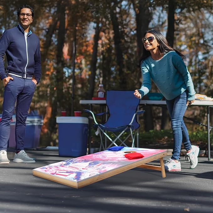VEOVR Cornhole Set, Corn Hole Game Boards, Wood Portable Toss Board, Indoor and Outdoor Cornhole Play for Adults for Yard, Backyard, Beach, Camping