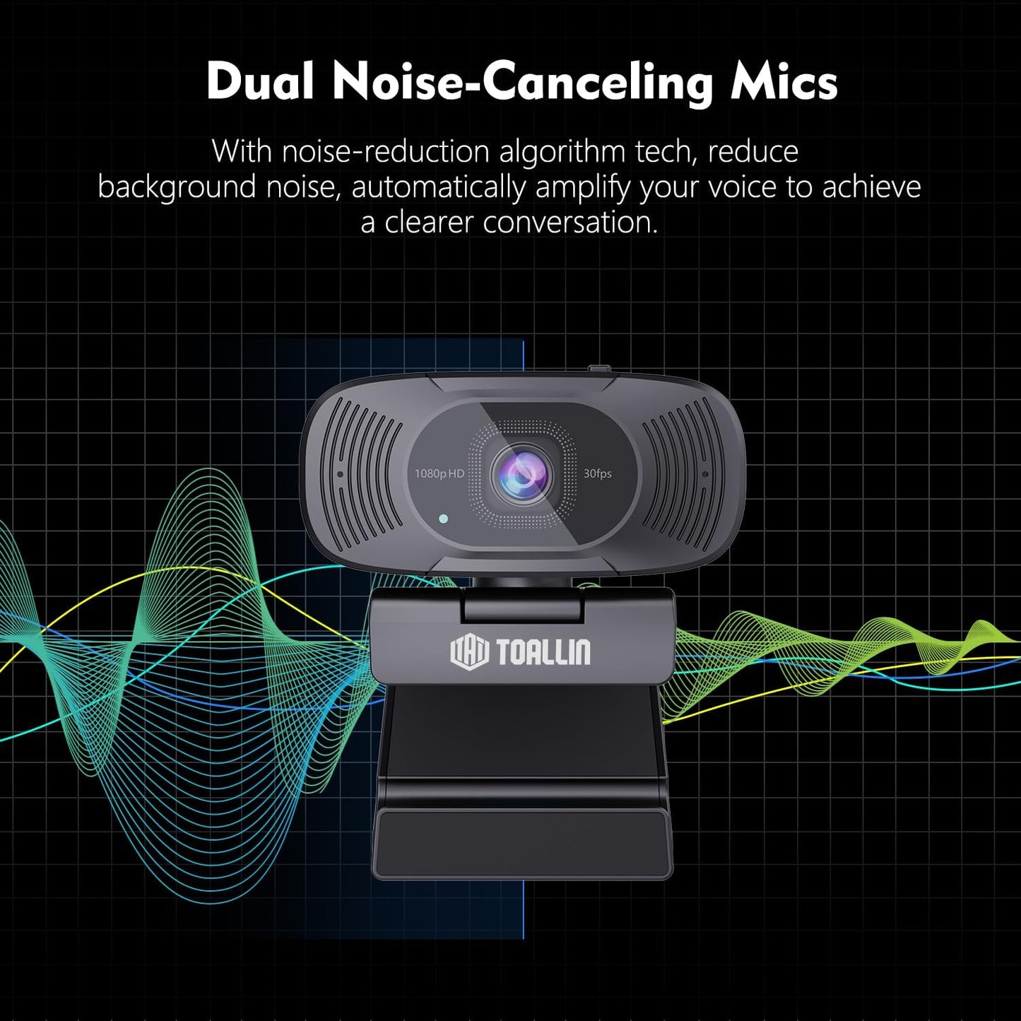 TOALLIN 1080P 90 Full HD Webcam with Dual Microphones, Computer Web Camera, Wide Angle View Without Distortion, USB