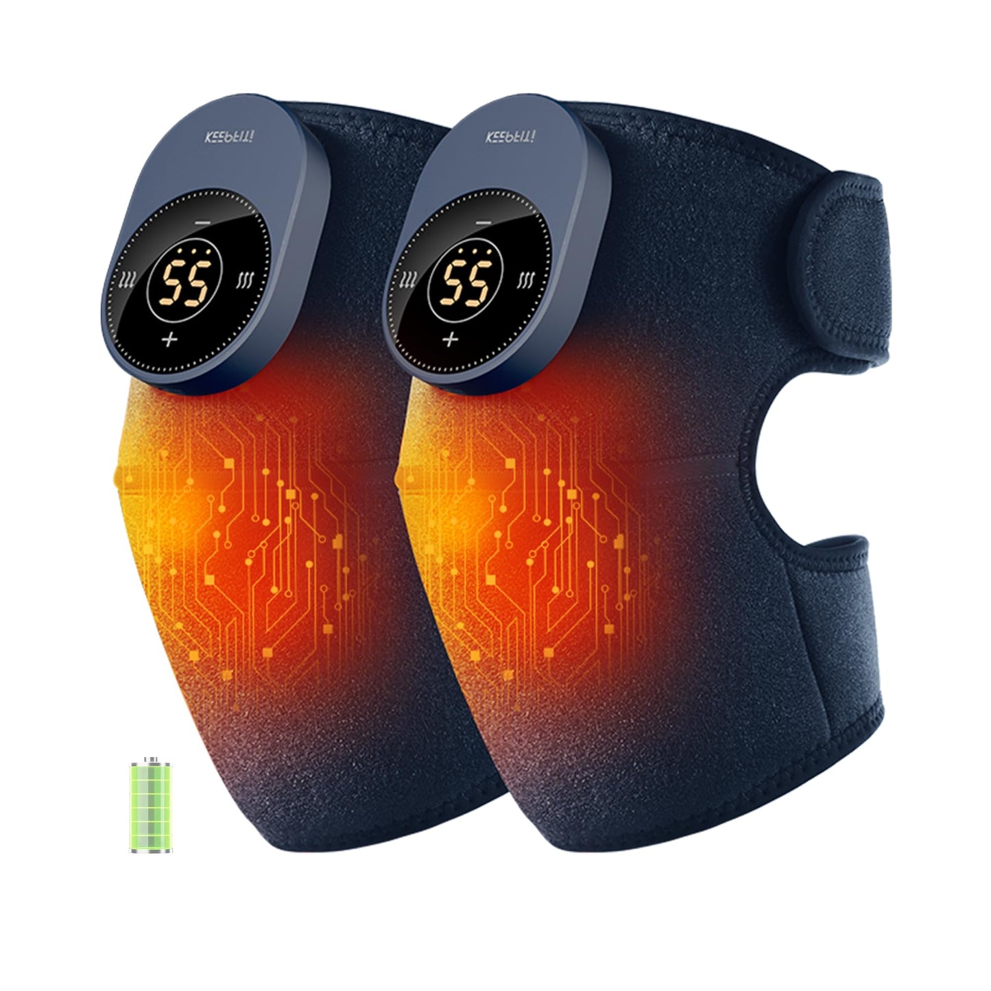 IKEEPFIT Cordless Knee Massager with Heat Vibration for Pain Relief MAXwarm 3.0[2026 Upgraded]-Electric Heated Knee Brace with 3 Heat Levels and 3 Massage Mode, for Men Women(Blue, 2-Pack)