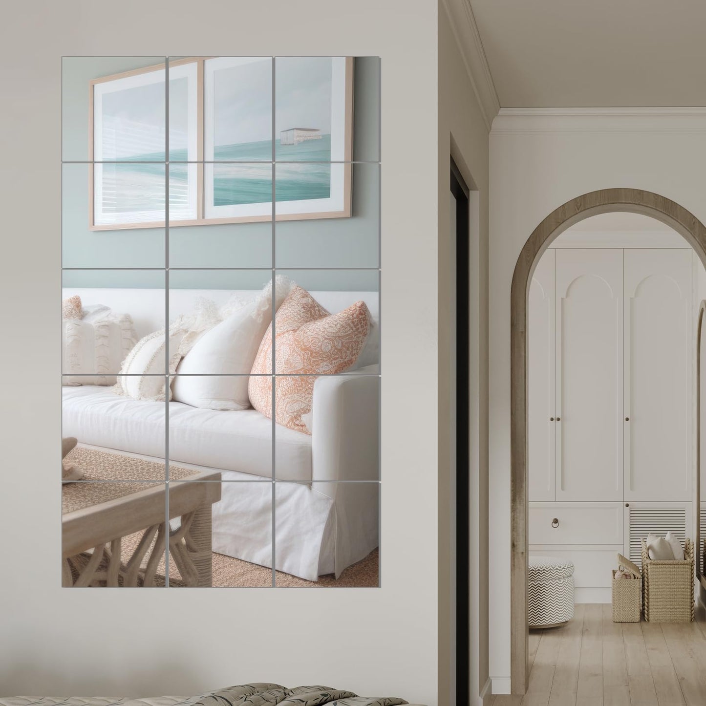 Zelphvt 16 Packs Home Gym Mirrors 12'' x 12'' Wall Mounted Mirror Tiles, Square Large Wall Mirror Frameless Full Length Mirror for Home Gym, Bedroom, Door, Bathroom, Living Room