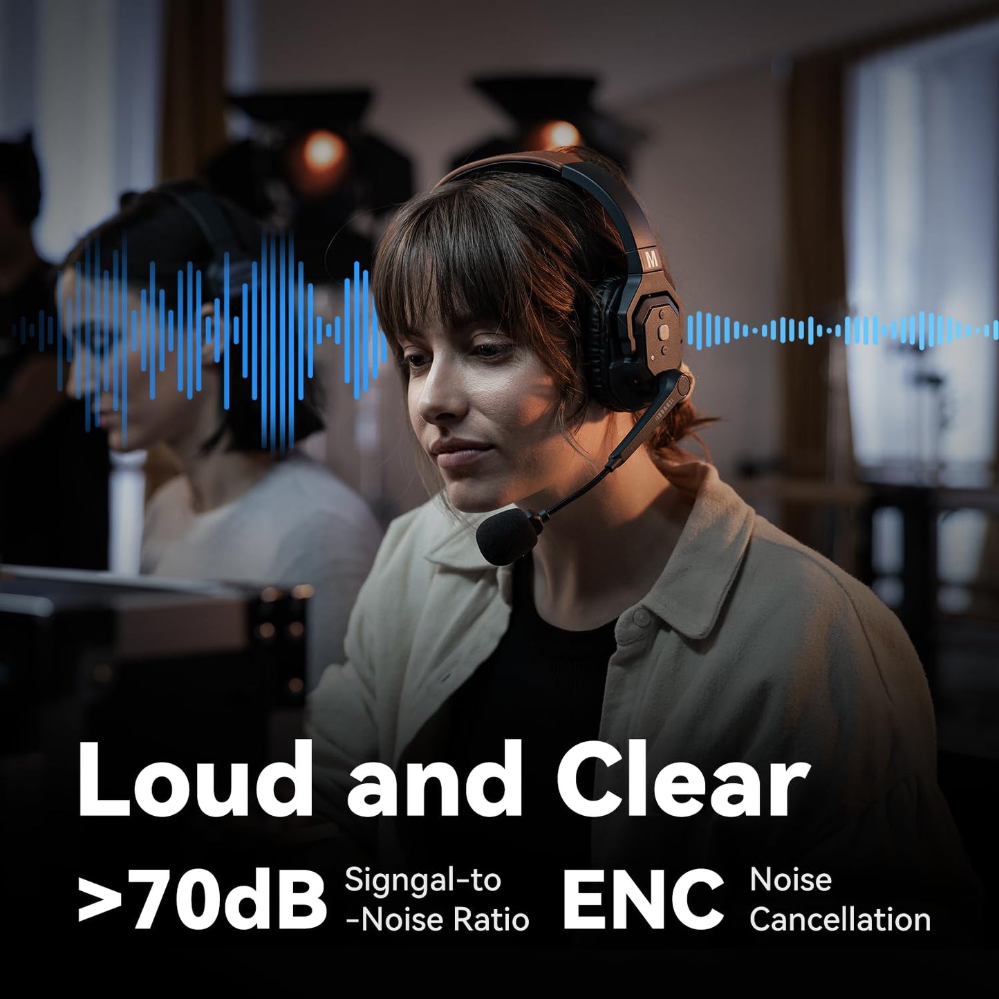 Hollyland Solidcom SE Full Duplex 2-Users ENC Noise Cancellation Wireless Intercom Headset System 1100ft Team Communication with PTT Mute Single Ear Headset for TV Film Production (2.4GHz Version)