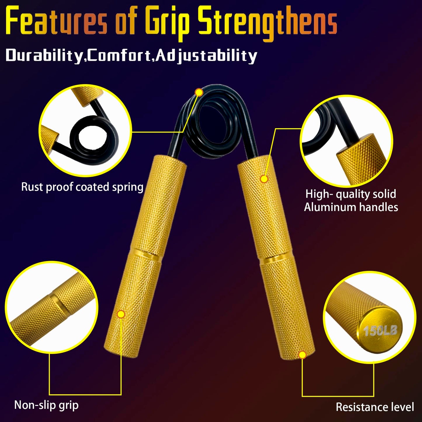 Grip Strength Trainer,50-300LB (6 Pack) Grip Strength Trainer Set,No Slip Grip Trainer,Hand Workout Squeezer Grip Strengthener,Home Gym Training,for Strength Training, Exercise, Injury Recovery