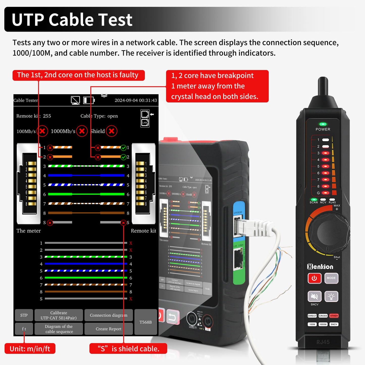 Multifunction RJ45 Network Caber Tester,Full Features UTP Cable Tester Cable Tracer,4" IPS Touch Screen Support TDR,DMM,OPM,POE++ Detect,Level Meter,Ethenet Network Tester,RJ45 TDR,Length,FTP(LT-600T)