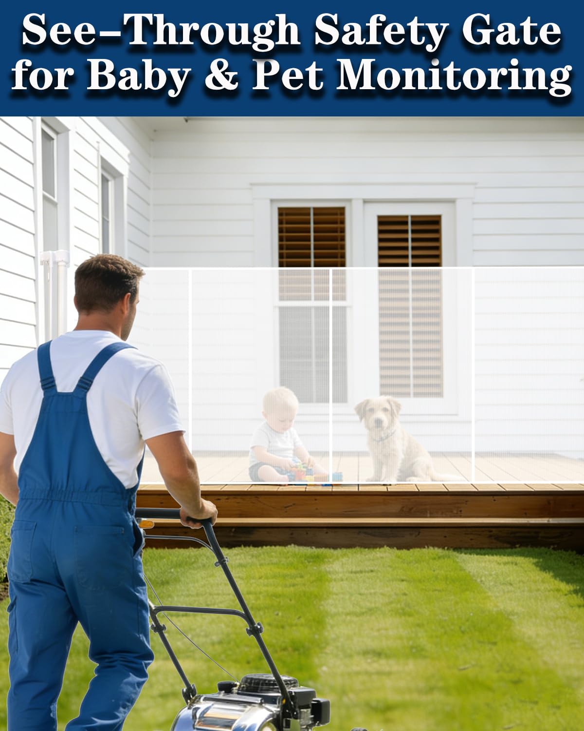 160" Extra Wide Retractable Baby Gates, 42" Extra Tall Retractable Dog Gate Pet Gate with Support Rods, Long Mesh Screen Child Safety Gate for Garage Doorways Hallways Deck Porch, Outdoor Indoor Use