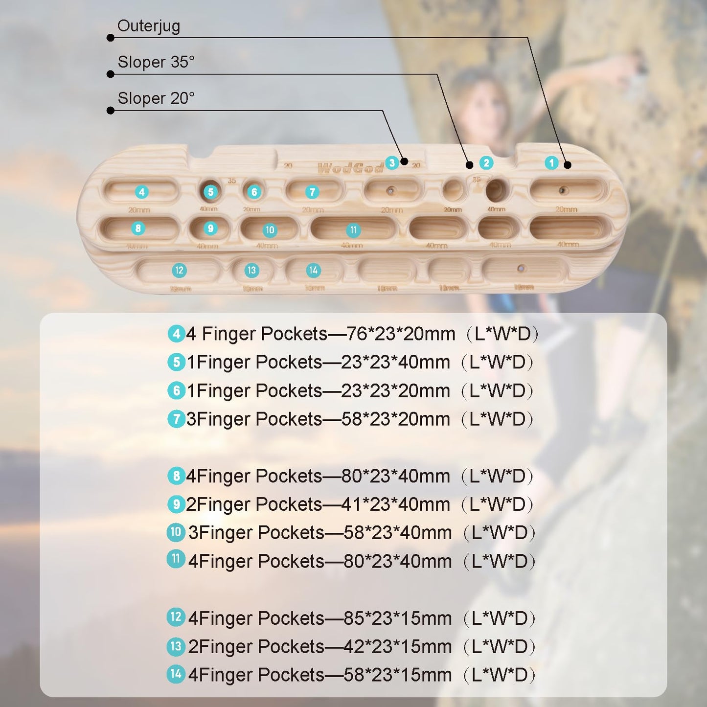 WodGod Climbing Hangboard Rock Climbing Training, Rock Climbing Fingerboard, Wooden Climbing Board Trainer for Strengthen Fingers and Grip, Suitable for Indoor Climbing Training and Pull-ups