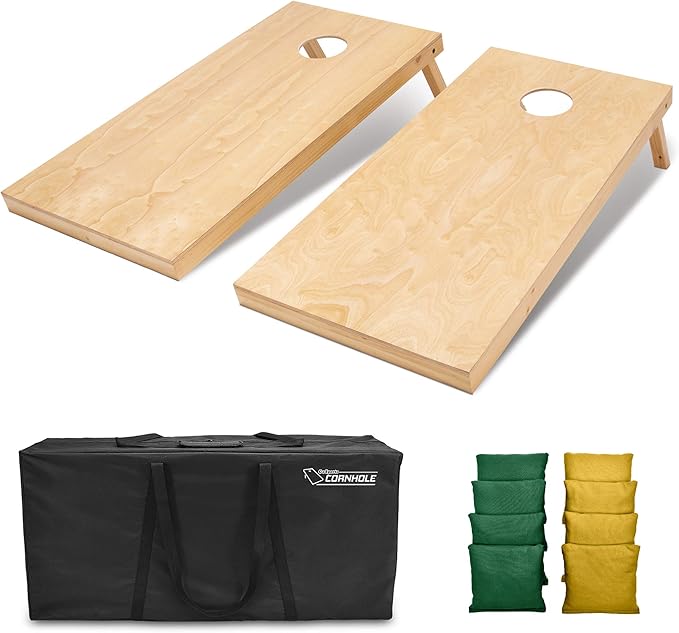 GoSports Regulation Size Wooden Cornhole Set with Natural Wood Finish - Includes Carrying Case