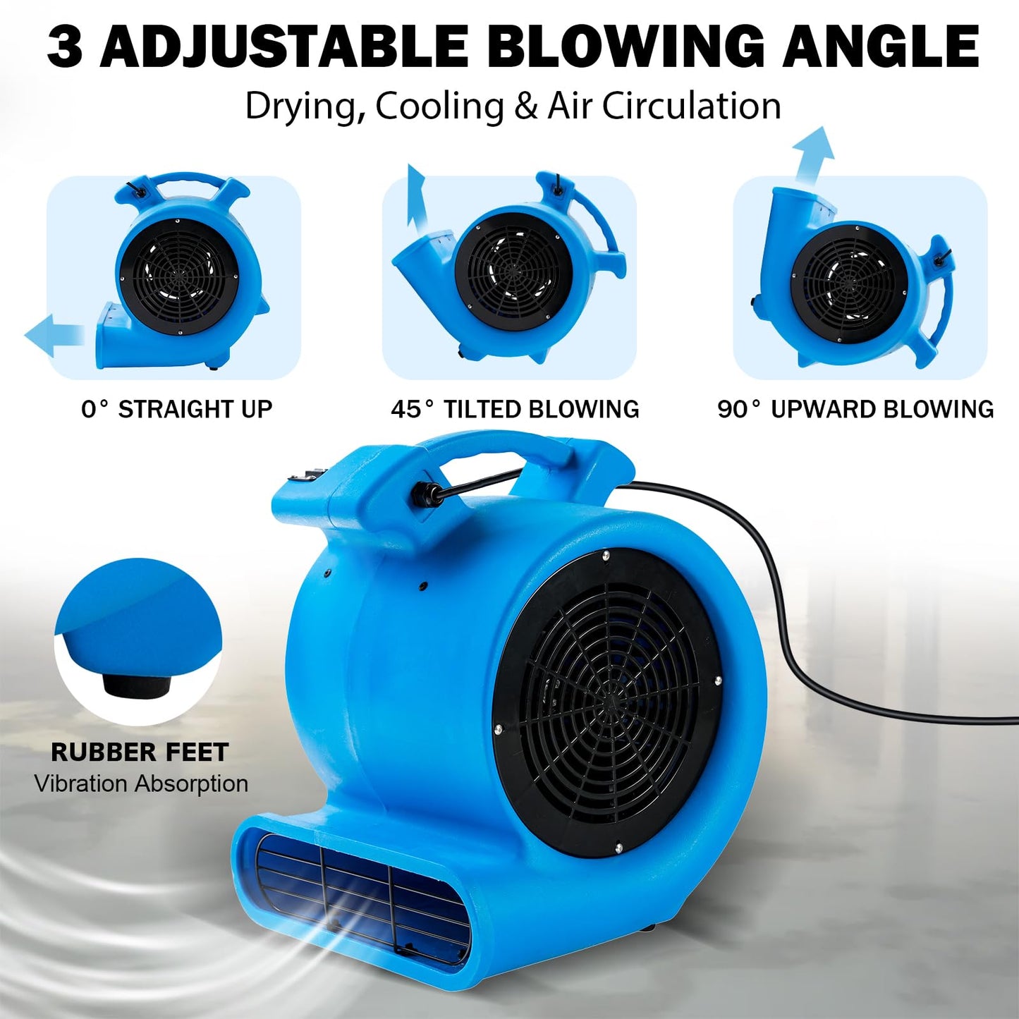 Mounto 1/2hp Air Mover Floor Drying Blower Fan - Powerful 1/2HP Motor Carpet Dryer, 2200 CFM Air Flow, Lightweight Design, 2-Speed Settings for Drying, Cooling & Circulation