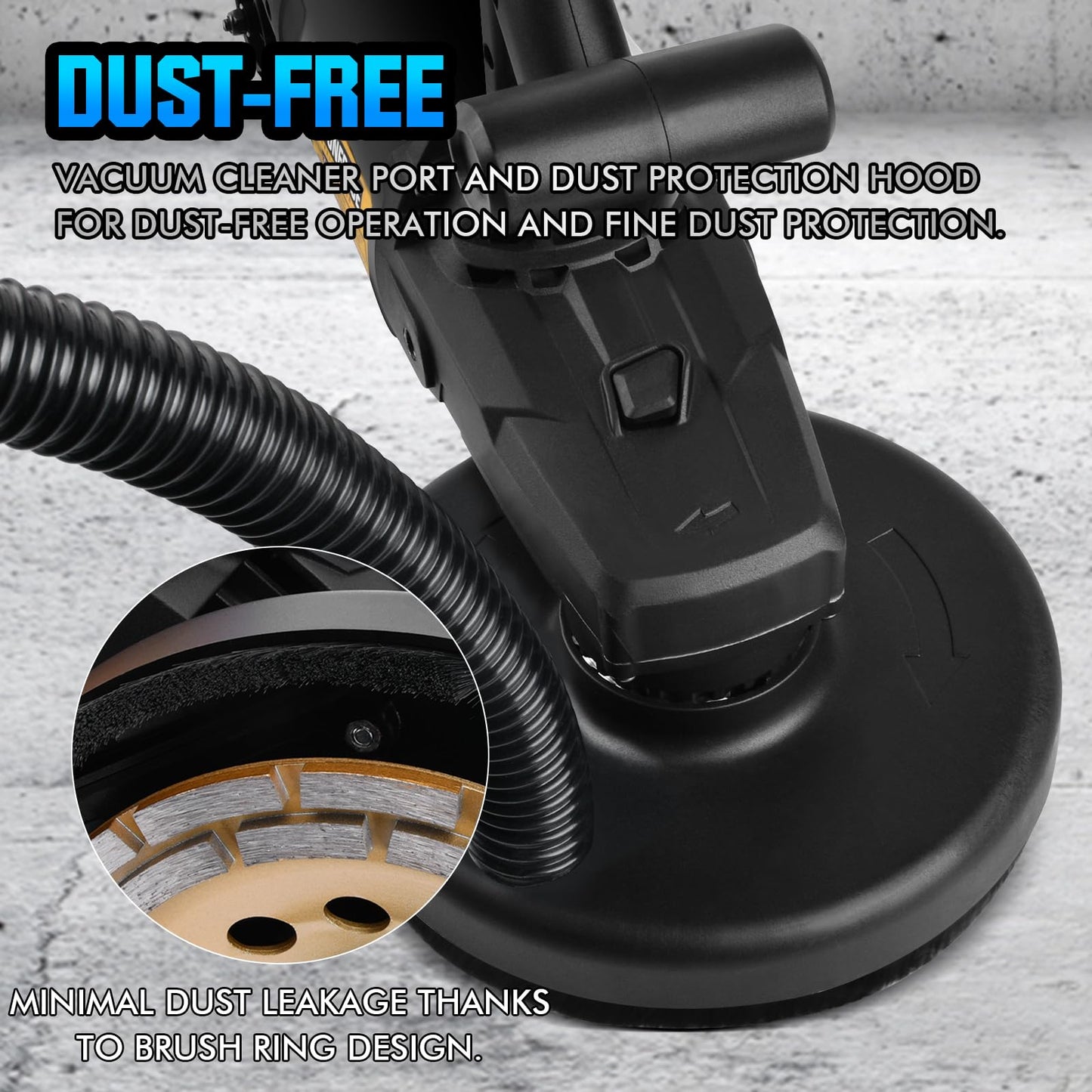 3800W Concrete Floor Grinder with Handle & Dust Shroud, 6 Speeds Control 6000RPM Concrete Floor Polisher Concrete Sander 7 Inch Concrete Surface Grinder Machine for Grinding Concrete Cement Marble