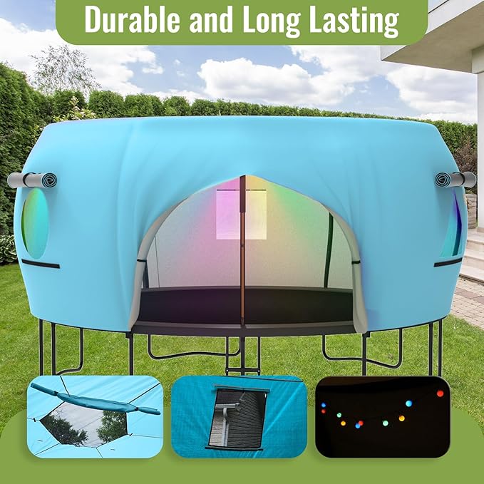 Gardenature 10FT/12FT/14FT Trampoline Tent(Tent Only), Fit Round Trampolines, Shade Cover with LED Light, Outdoor Trampolien Accessories, Anti-Tear