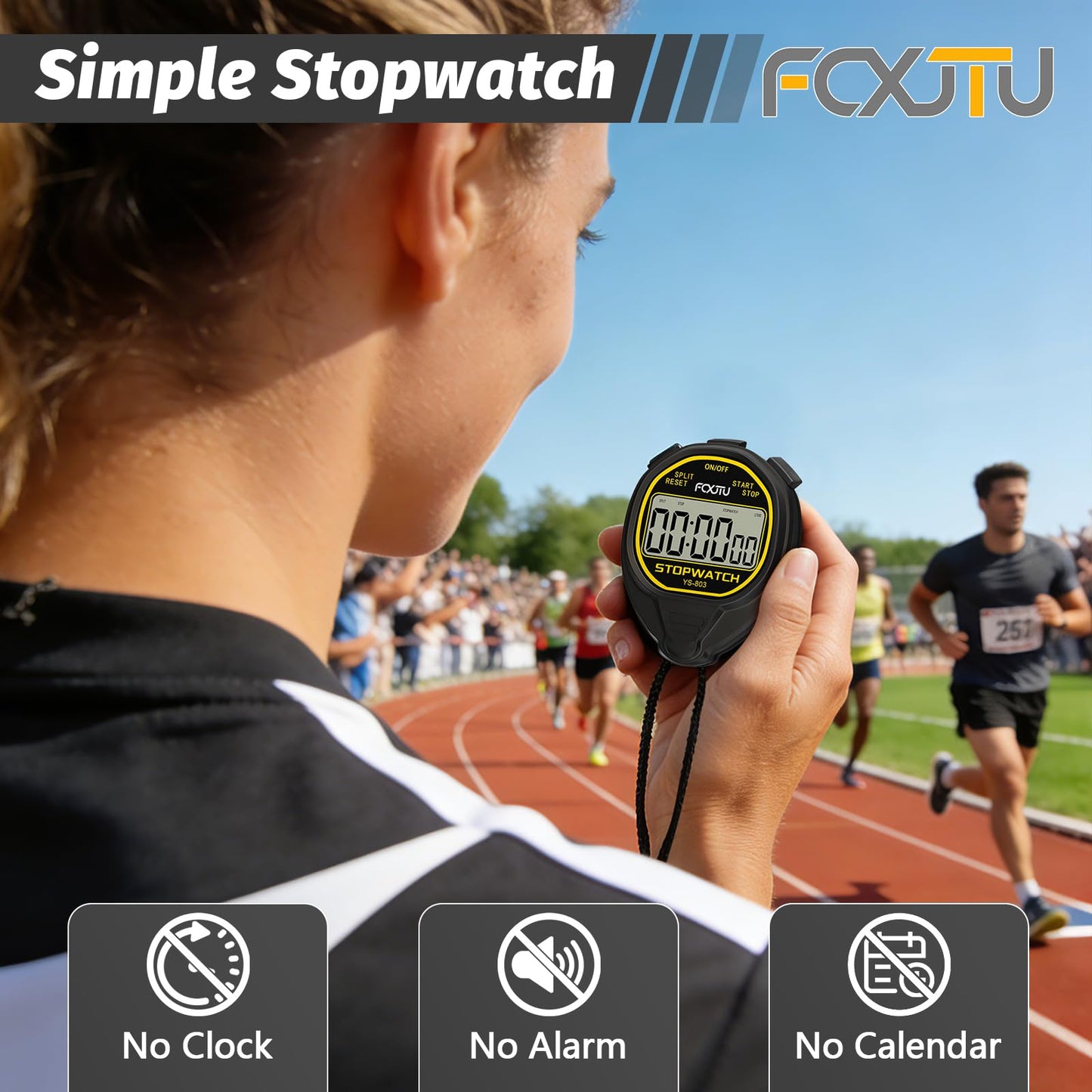 FCXJTU Digital Waterproof Stopwatch, No Bells, No Whistles, Simple Basic Operation, Silent, Clear Display, ON/Off, Large Display for Swimming Running Training Kids Coaches Referees Teachers (Black)