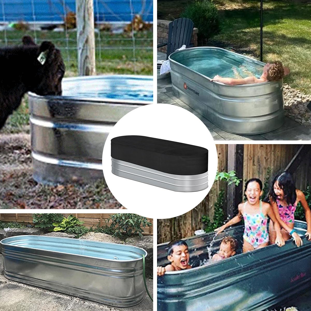 Gecic Horse Trough Cold Plunge Tub Cover, 2 x 2 x 4'' Stock Tank Cover for Horse Trough 4Ft Insulated Cold Plunge Ice Bath Tub Livestock Covers Stock Tank Pool Liner Hot Tub Kit Water Proof Oval