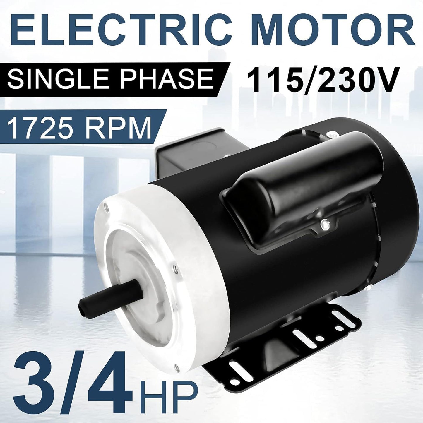3/4HP Electric Motor 1725RPM General Purpose Single Phase Motor 115V/230V 56C Frame 5/8" Shaft Diameter Rolled Steel Shell 60HZ TEFC