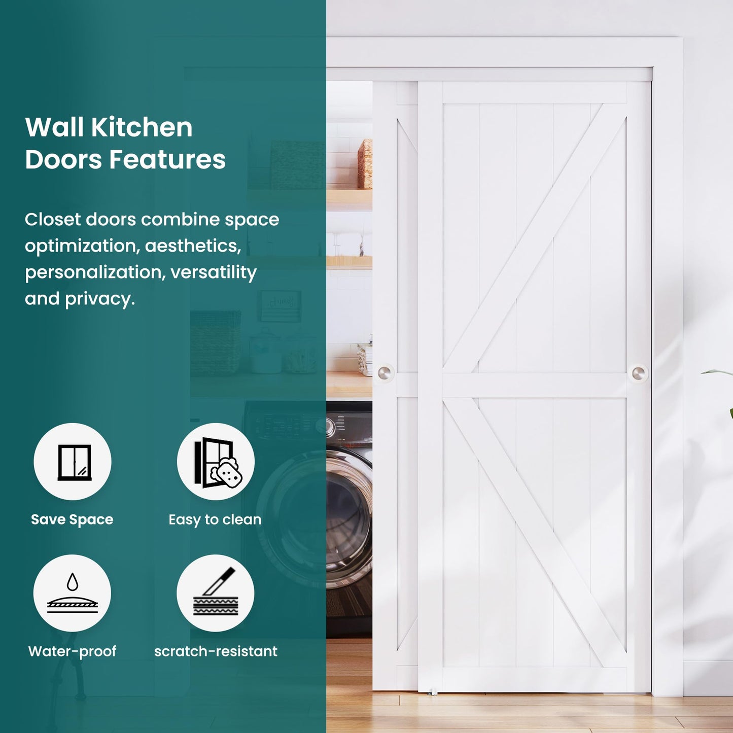 SMARTSTANDARD Closet Sliding Door, 48"×80"(Double Barn Doors 25"), Double K Shape Sliding Door with Hardware Kit, Pre-Drilled Door Panel, Need to Assemble, MDF with PVC Surface, White