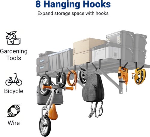 FLEXIMOUNTS Heavy-Duty Garage Wall Shelving | 2-Pack 2x4ft with 8 Hooks | 400lbs Capacity for Tools & Supplies