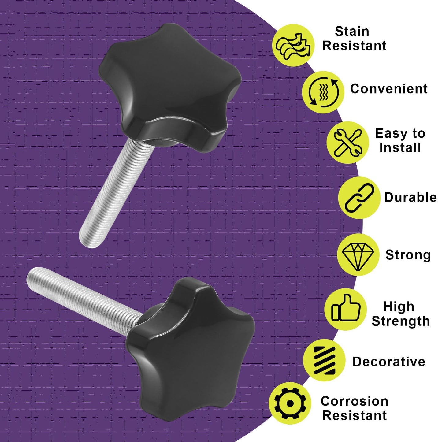 LifCratms 2 Pieces M8 x 50mm Thread Star Knobs, Plastic Star Shaped Clamping Knob Handle Hand Tightening Screw for Umbrella Base Replacement
