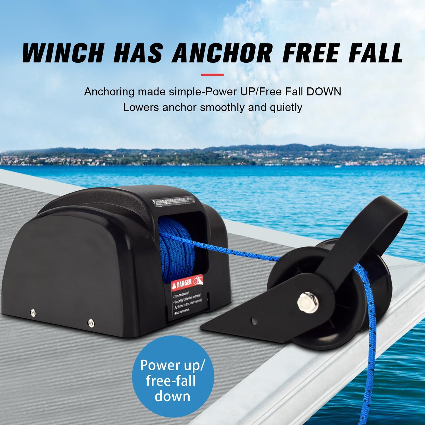 Acdet 45 LBS Electric Boat Anchor Winch, Saltwater Electric Anchor Winch w/Wireless Remote Control & 98.42ft of Pre-Wound Anchor Rope 12V Marine Windlass Anchor Winch,Black