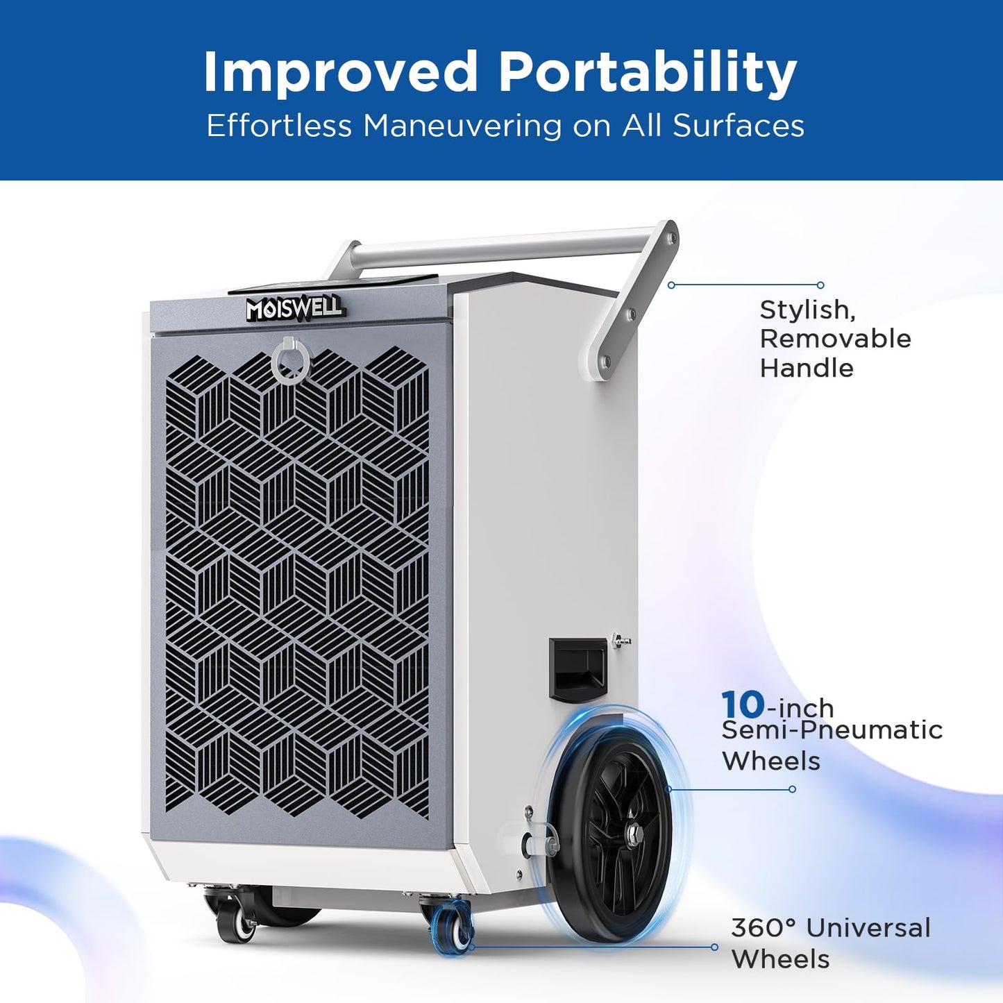 Moiswell 160 Pints Commercial Dehumidifier with Pump and Drain Hose for Basements, Heavy Duty Commercial Grade Dehumidifiers for Large Spaces, Warehouse, Industry Water Damage Unit, Auto Defrost