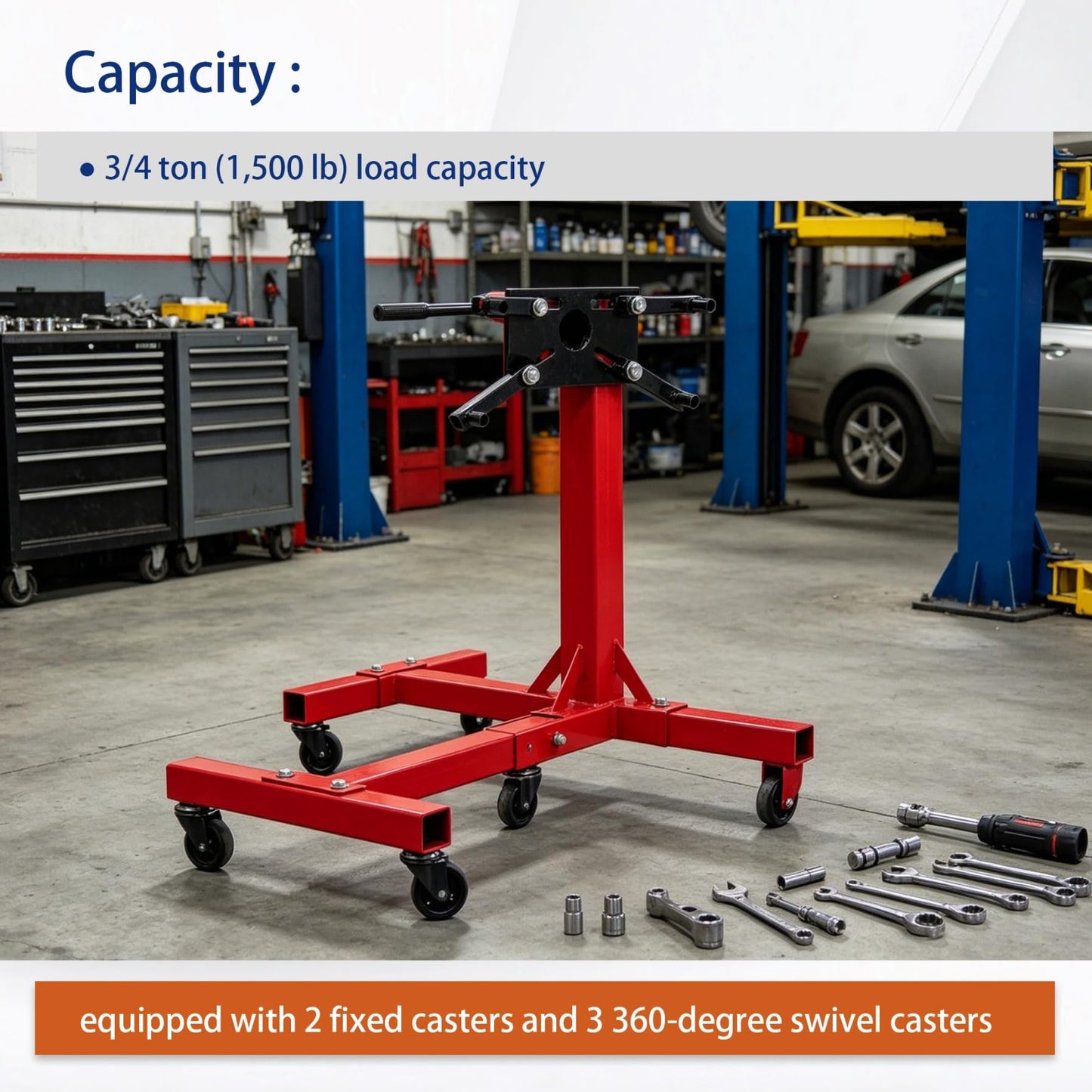 GXYWADY 1500lbs Red Torin Steel Rotating Engine Stand with 360 Degree Adjustable Rotating Head and Folding Frame 3/4 Ton (1,500 lb) Capacity