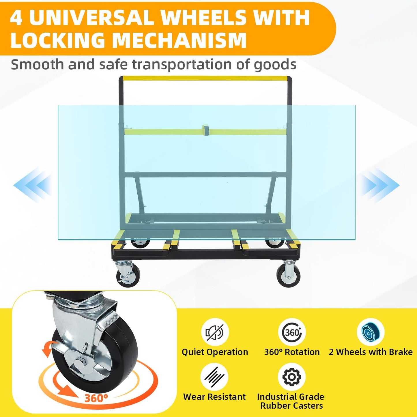 MilleLoom Folding Drywall Cart Heavy Duty,Drywall Dolly Load 2200 lbs Capacity,Panel Casters with Extended Large Deck,Panel Dolly Handling Plywood Sheetrock Glass and Windows Service Truck
