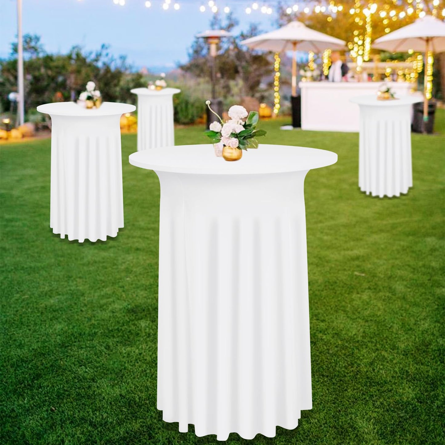 YJYQHYX 6 Packs Round Cocktail Table Skirt 24"x 43" Spandex Stretch Cocktail Table Cloths with Wavy Skirt, Spandex Fitted High Top Table Covers for Wedding Party Birthday Banquet Table (White)