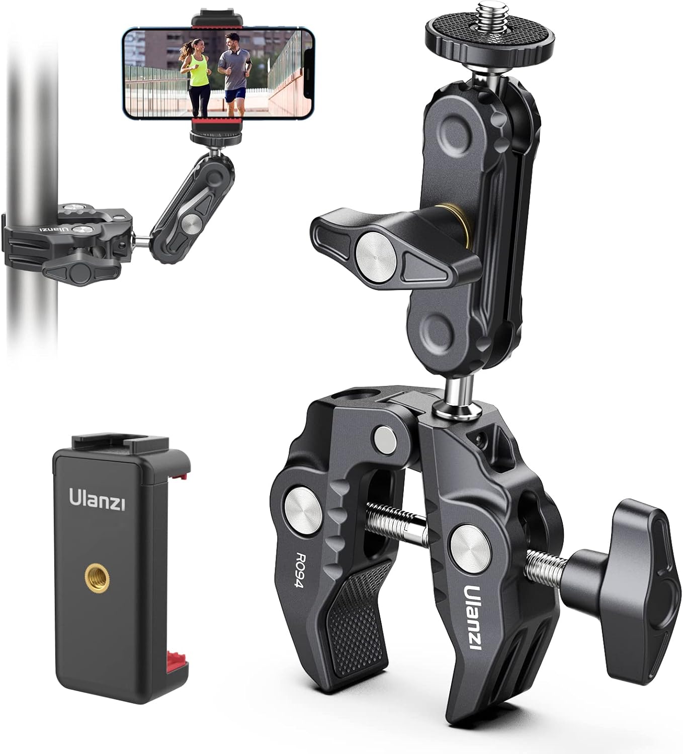 ULANZI 360 1/4"-20 3/8"-16 ST-07 Super Clamp Camera Clamp Mount Monitor Ballhead Magic Arm Double Ball Head Adapter