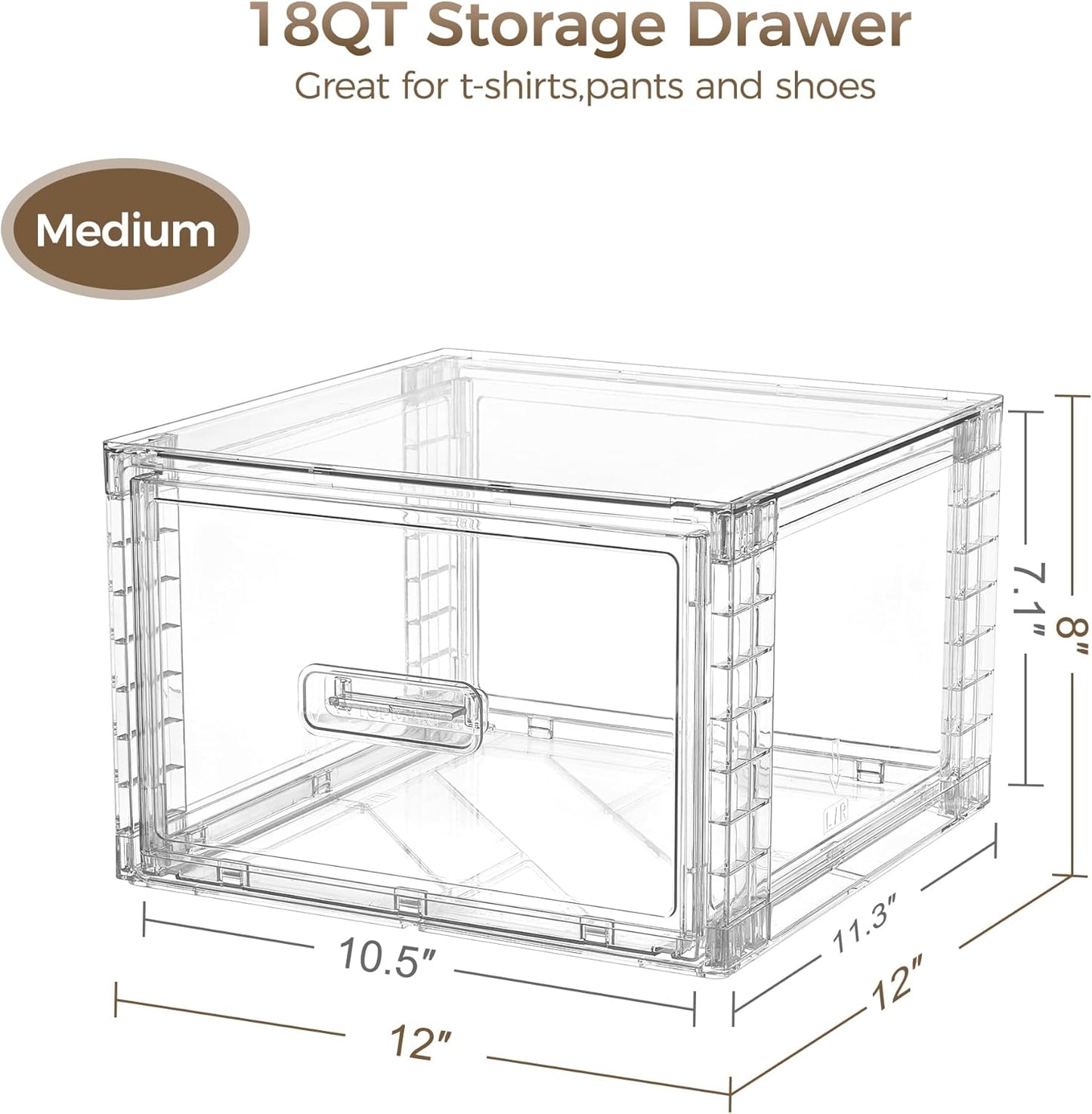 Vtopmart 18QT Clear Stackable Storage Drawers - Easy Assembly Closet Organizers | Medium Plastic Bins for Kitchen & Bathroom