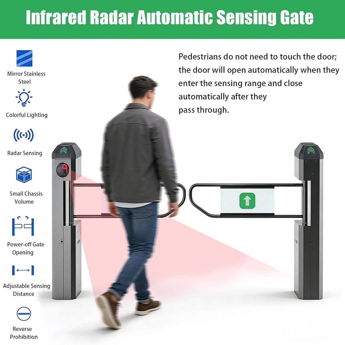 ZHIGUANYUN Automatic Closing Two-Way Safety Gate, 90° Electric Turnstile for Supermarkets, Warehouses, High-Traffic Areas, Enhanced Security, Easy Installation Stainlesssteelversion