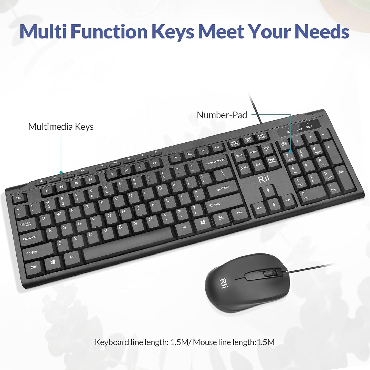 Rii RK907 10/8 7 Wired Keyboard and Mouse Combo, USB Ultra-Slim Compact USB Wired Keyboard and Mouse Combo for Mac