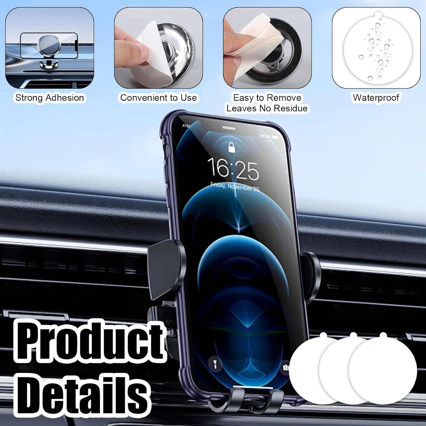 AHQiZFX 70mm/2.73" 6PCS Universal Sticky Gel Mounting Tape Replacement for Suction Cup, Double Sided Sticky Pads