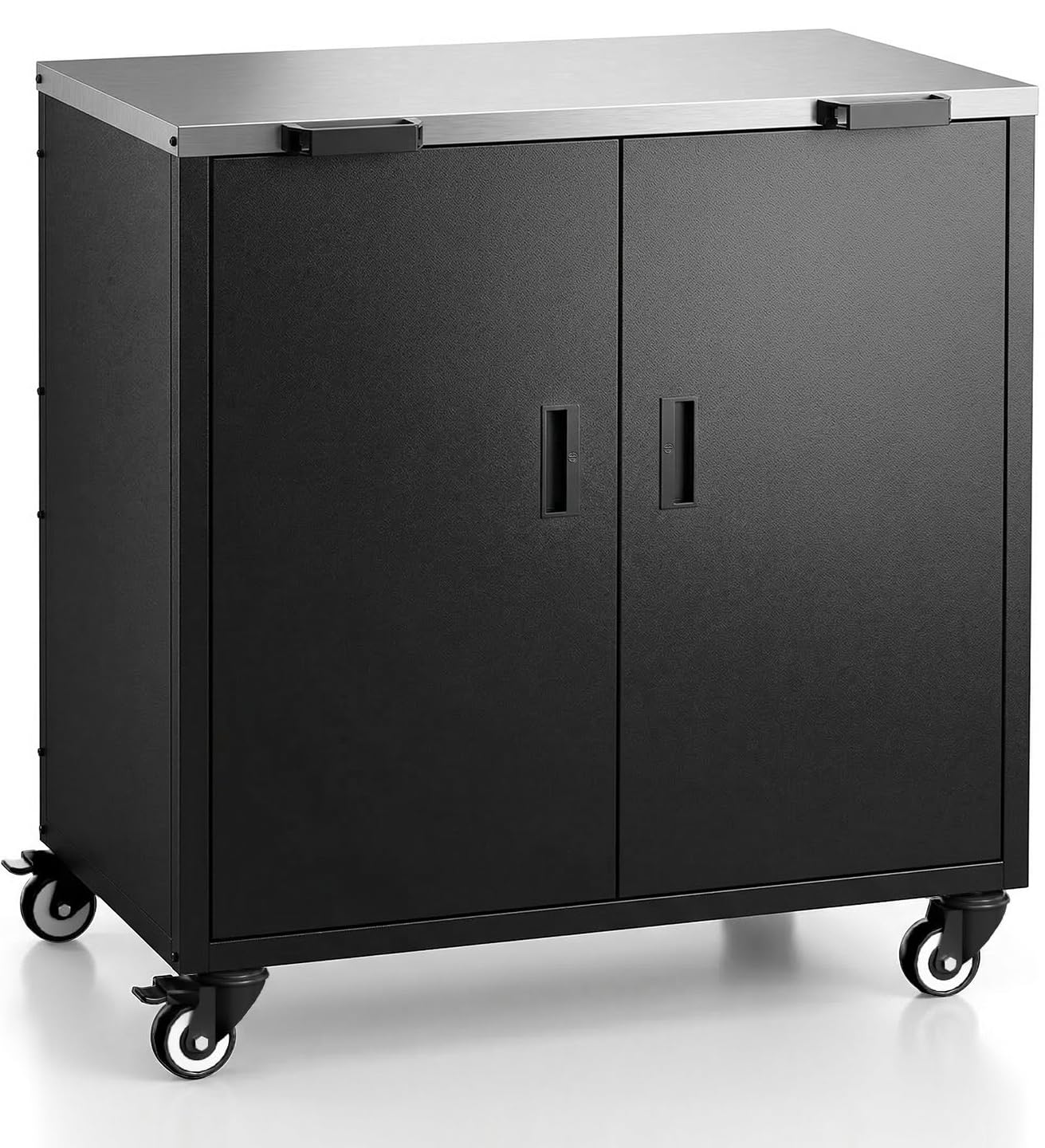 ADREAK Outdoor Grill Table, Movable Grill Cart with Door, Outdoor Grill Stand with Large Capacity ＆ Hooks, 2 Tier Pizza Oven Table for Outdoor Use