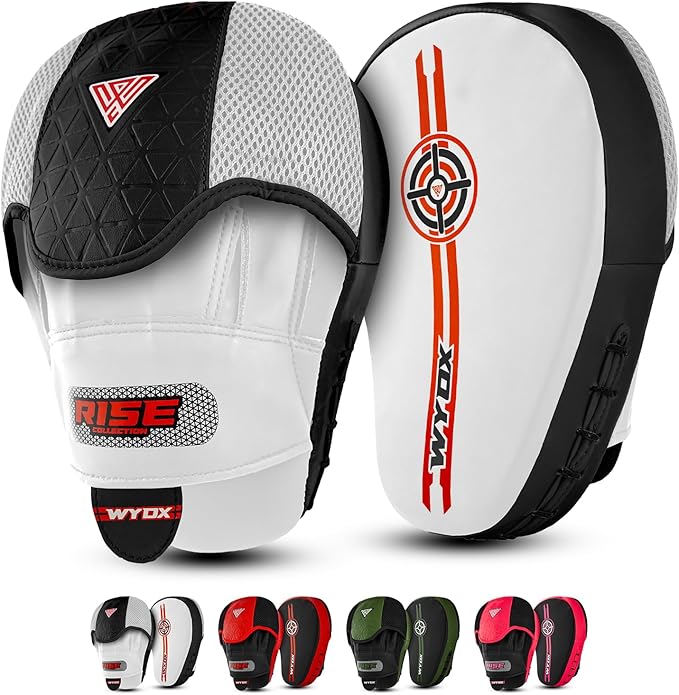 WYOX Curved Focus Mitts for Boxing & MMA | Durable PU Leather Punching Pads with Adjustable Strap | Ideal for Muay Thai, Kickboxing, Martial Arts Training – Hand Target Strike Shield for Men & Women