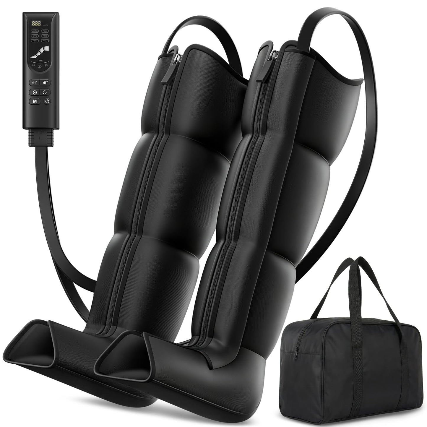Feelvane Leg Compression Massager Recovery System - Full-Leg Compression Boots with 8 Intensity 6 Modes for Circulation & Muscle Relief, Fast Recovery for Athletes, Gifts for Men & Women, Black Medium
