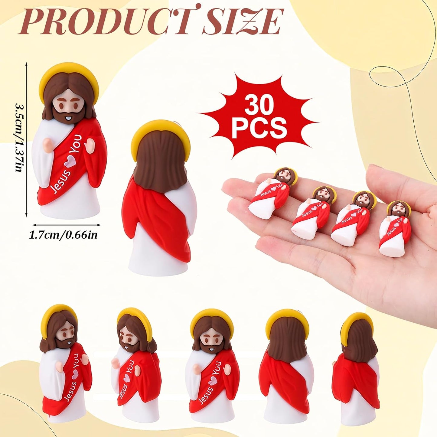 Skiennix Mini Jesus Figurines - 30 Pcs Tiny Easter Figures for Religious Gifts & Sunday School (Red)