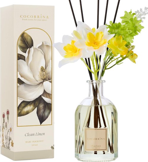 Cocorrína Reed Diffuser - Clean Linen Scent | 8.5 Fl. Oz (250ml) with 8 Sticks for Home Decor