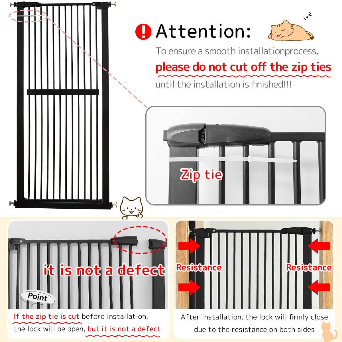 Lumizone Extra Tall Cat Gate 61.02" High Pressure Mounted Extra Wide 63.39"-67.32" (17Sizes) 1.37" Gap No Drilling Auto-Close Tall Pet Gate for Dogs (Black, 63.39"-67.32" W)