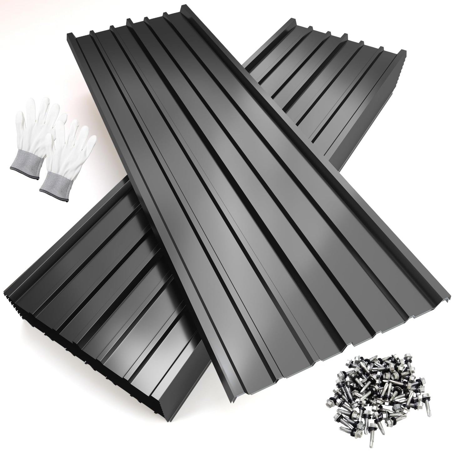 NeatiEase 10 Pcs Metal Roofing Panels, 6.1 Feet Corrugated Galvanized Roofing Panels Metal Siding Panels with Steel Screws for Pergola, Gazebo, Shed, Outdoor Storage, Chicken Coop,Garages (Black)