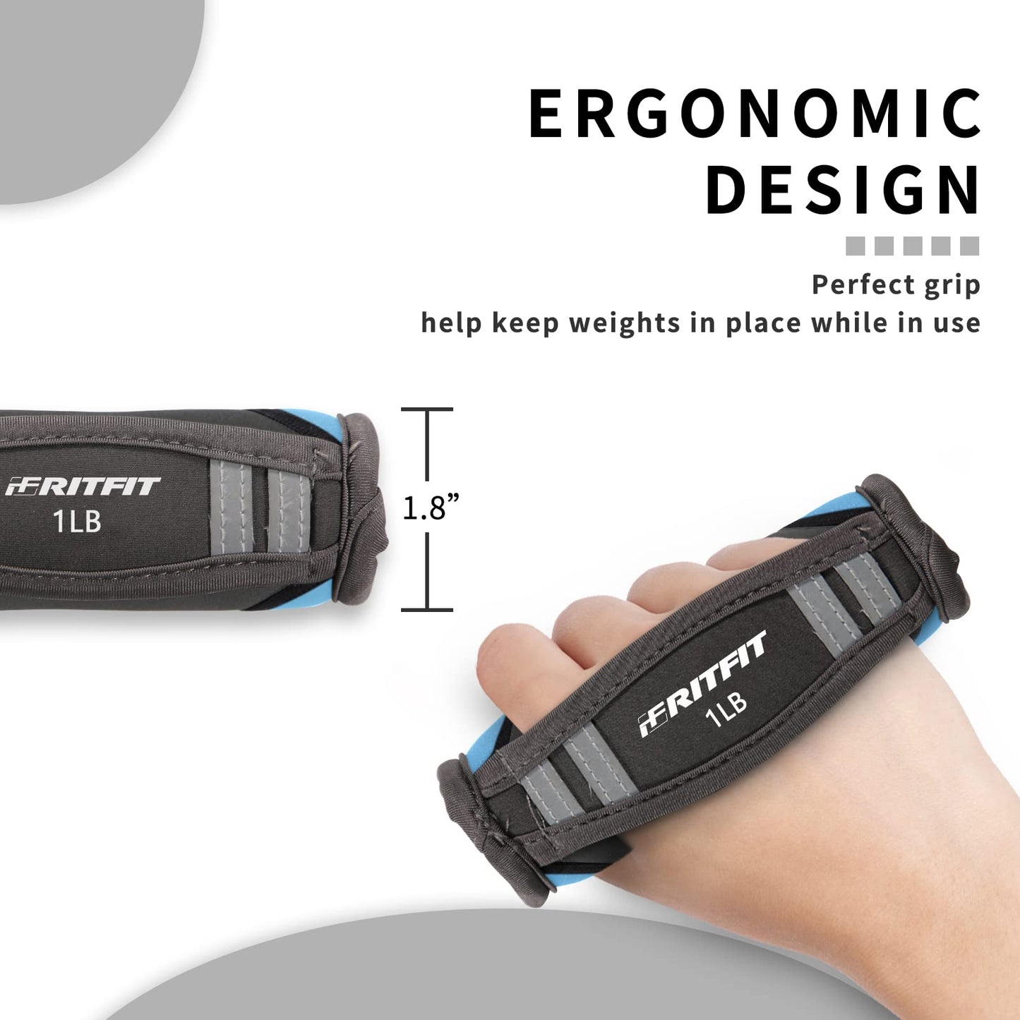 RitFit Soft Hand Weights Set - 0.5/0.75/1/1.5/2 LBS (1 Pair) Walking Dumbbell for Women & Men with Reflective Straps - Jogging, Running, Physical Therapy, Aerobics - Pink Orange Blue Grey Black