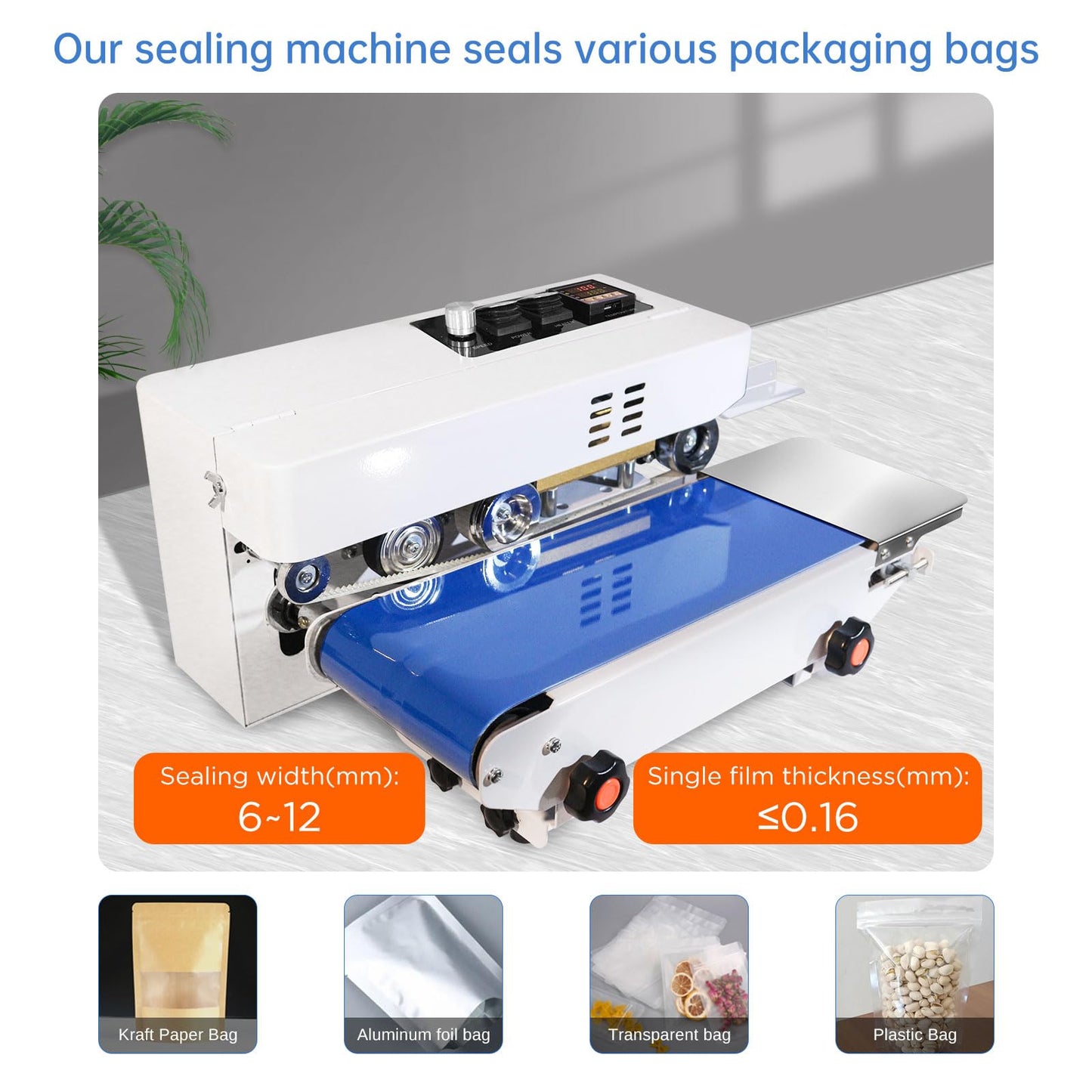 ZHONGMIN Commercial Heat Sealer Machine, Automatic Continuous Bag Band Sealing Machine with Digital Temp Control, Adjustable Speed, Desktop Bag Sealer for Plastic Bags Films (110V/60HZ)(FRC-520)