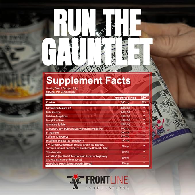 Gauntlet Pre-Workout Powder, Explosive Workouts, Laser Focus, Mid Stim, Amazing Flavor, Veteran Owned and Operated, Packaging May Vary (25 Servings, Strawberry Banana)
