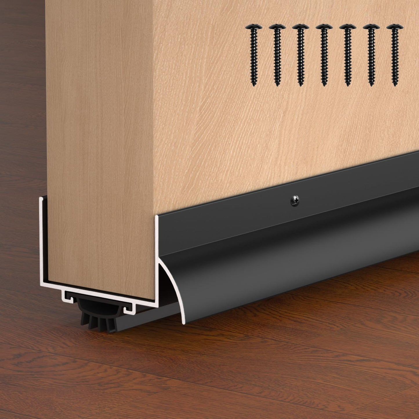 Heneymo 1-3/4" x 48" U Shaped Door Bottom Sweep with Drip Cap, Aluminum Weather Stripping Seal, Metal Screw-on Under Door Seal for Exterior Doors (Black, 1 Pack)