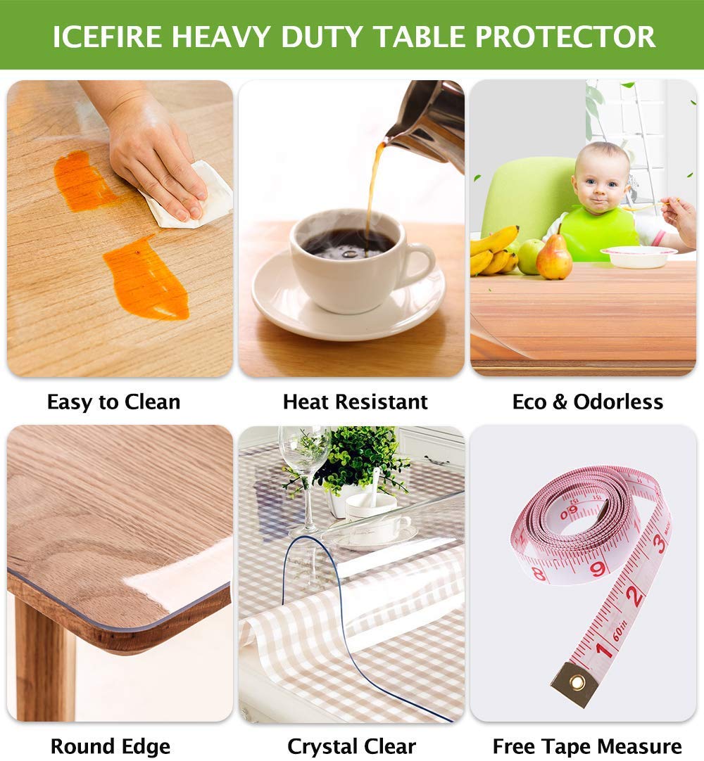 48 X 60 Inch Wooden Furniture Protector Table Cover Clear Plastic Vinyl Tablecloth Eco Dining Coffee Kitchen Tabletop Office Desk Protective Covers PVC Protection Pad Wipeable Waterproof Table Cloth