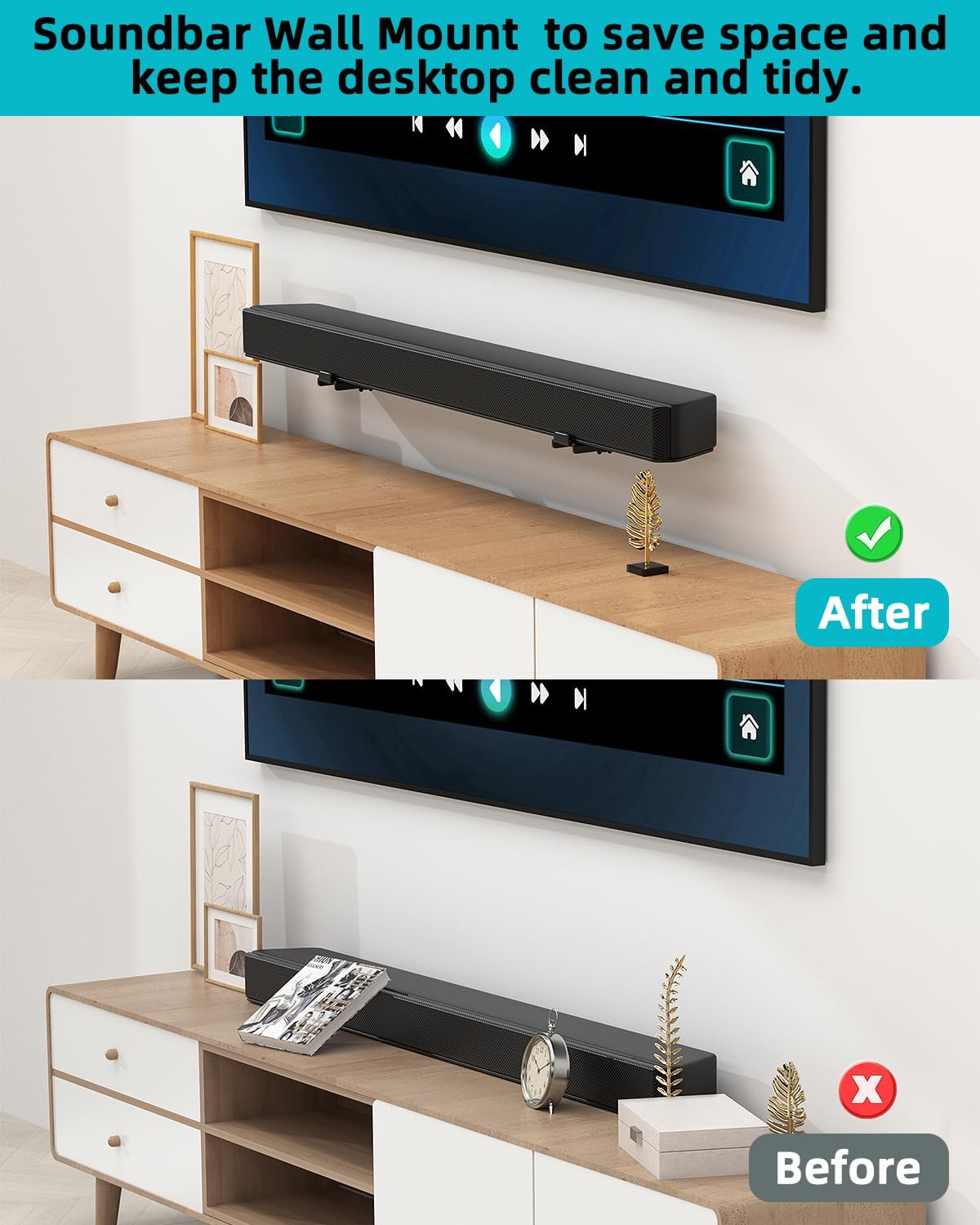 HCMOUNTING 33 LBS 3.5"-6.3" Universal Soundbar Wall Mount Bracket- for Samsung, Sony, Bose, LG, Vizio, Sonos & More