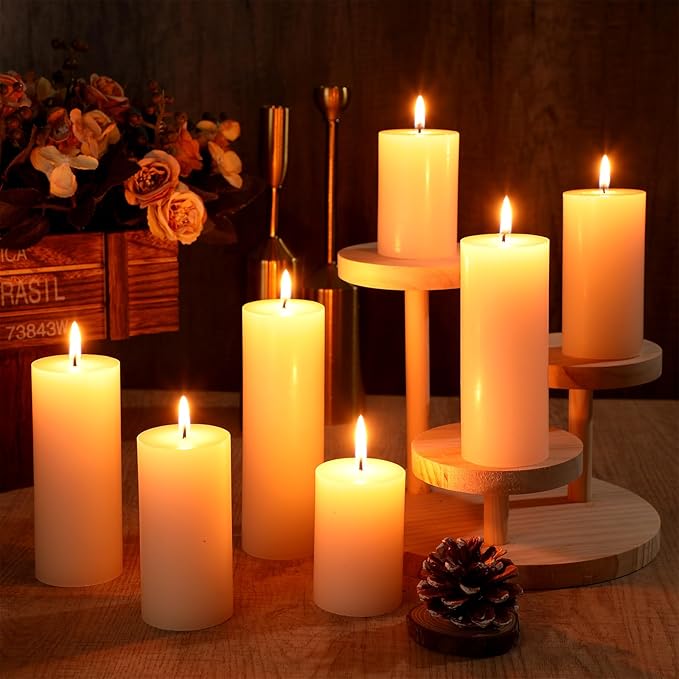 MTLEE 36 Pcs Pillar Candles Bulk Unscented Candle Set 38 Hour Long Burning Dripless for Dinner Emergency Wedding Spa Party(4 Sizes,Beige)